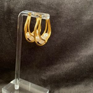 Vintage Avon hoop, and three pearl gold tone pierced earrings